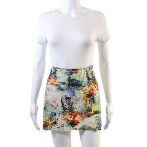 Shan Womens Angel Motif Peacock Print Stretch Mini Skirt Multicolor Size 10